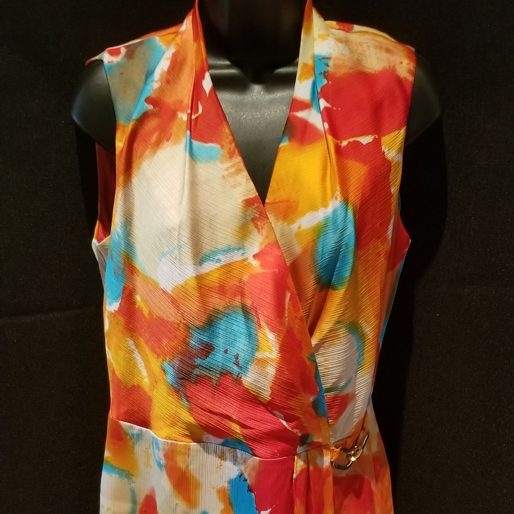 Leslie Stuart Faux Wrapped Multicolored Dress